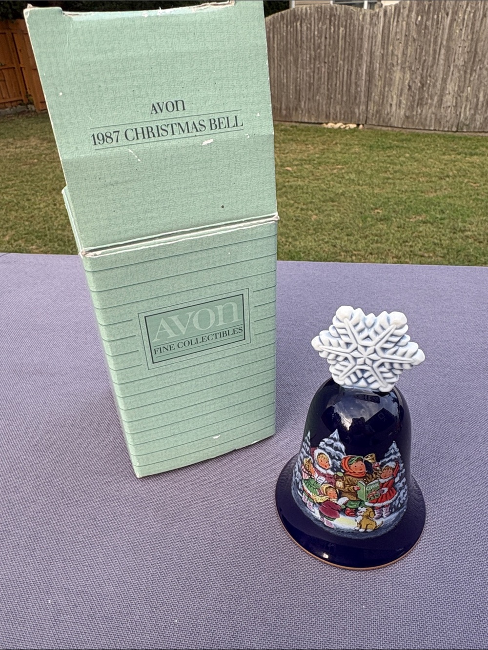 Avon Navy Holiday Bell with White Snowflake Topper